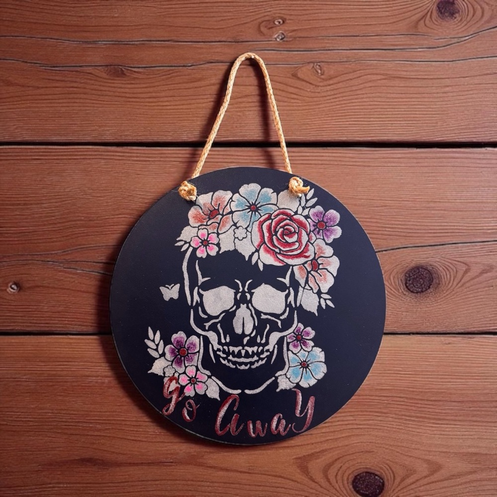 Floral Skull Wall Decor - Black and Pink